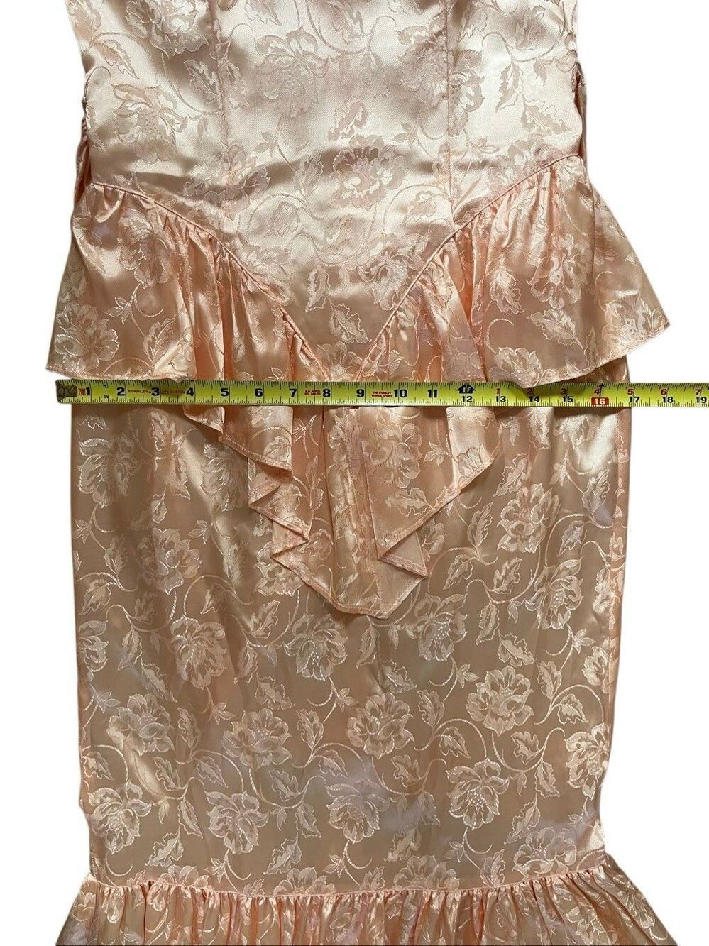 1980 VTG Gunne Sax Pink Floral Satin Puff Sleeve Ruffle Gown Size 7 - Picture 10 of 10